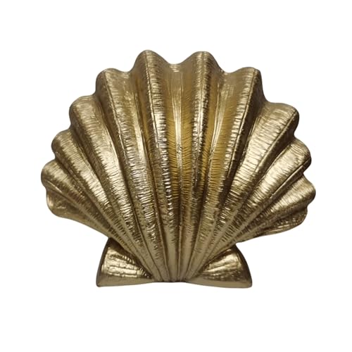 Image of rowen homes Gold Shell Ornament (20x18cm) - Decorative Coastal Sculpture for Shelf, Table, Office or Living Room, Modern Display Home Decor - Luxury Interiors