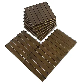 MCombo 10 Pieces Patio Wood Deck Tiles 12 x 12 inches, Interlocking Flooring Oiled Finish for Outdoor, Balcony and Backyard (Light Brown)