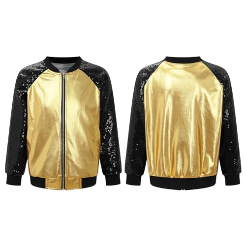 Kids Girls Zipper Coat Shiny Sequins Outerwear Casual Bomber Jacket Jazz Hip Hop Dance Outfits