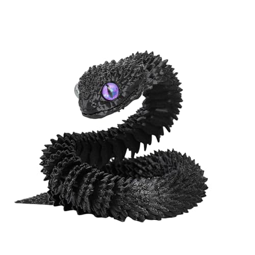 Hiborth 3D Printed Snake, 3D Printed Fidget Animals,3D Crystal Snake Flexible Joints Home Decor Executive Desk Toys,Home Office Decor Executive Desk Toys for Autism/ADHD (Black, 23.62")