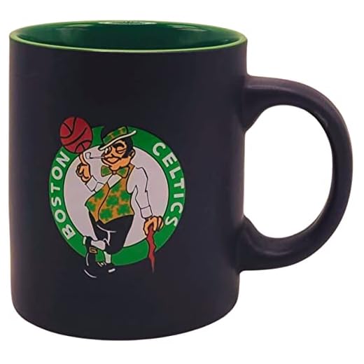 Boelter Brands Two Toned Matte Black Coffee Mug, NBA Team Logo with Inner Team Color (Boston Celtics)