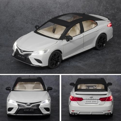 Image of 1:24 Scale Toyo Camry Toy Car for Kids Die Cast Metal Cars Diecast Toy Car Light Sound Pullback Openable Door, White