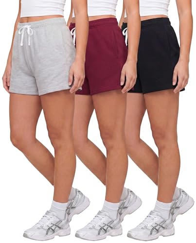 3 Pack Women's Fleece Athletic Sweat Shorts Casual Lounge Pajama PJ Pockets