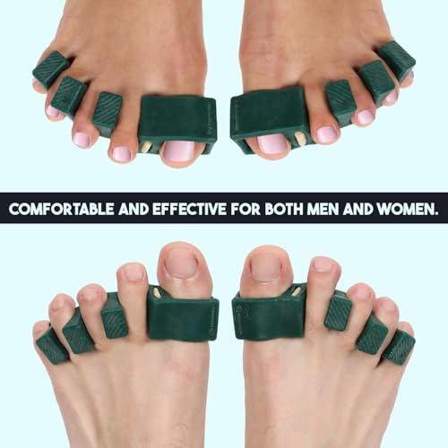 apex adjustable toe separators - over 50 thicker amp more durable - doctor recommended - stretches to fit - 4 pack adjustable bundle 1 pair size sm amp 1 pair size large green