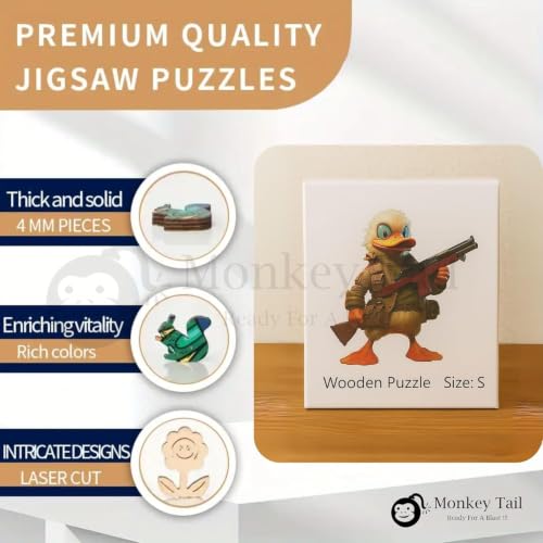 Image of MONKEYTAIL Whimsy Wooden Jigsaw Puzzle for Adults & Teens - Laser-Cut Pieces, 3D Puzzle Box as Birthday Gift for Boys & Girls - Brain Teaser, Home Decor & Family Game (GDUC, Size: Large)