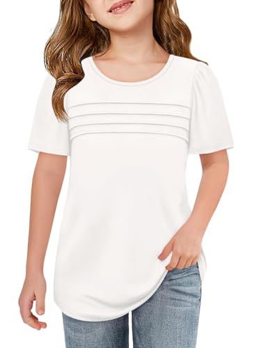 Image of Imily Bela Girls Pleated Short Sleeve T Shirts Kids Summer Crewneck Shirts Casual Tops Tees 5-14 Years
