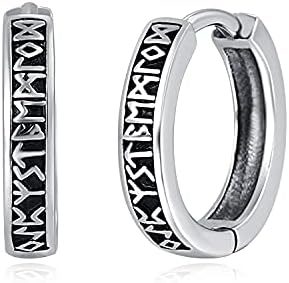 Unisex Hoop Earrings 925 Sterling Silver Viking Rune Black Earrings Sleeper Earrings Birthday Gifts for Men Women