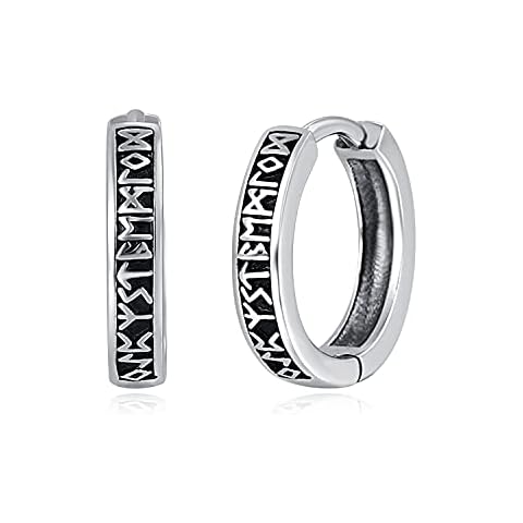Pendientes de aro unisex de plata de ley 925 con runa vikinga negra Cover