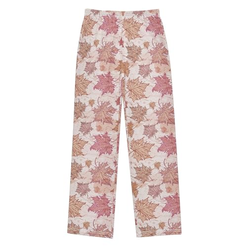 Red Maple Leaves Boys Long Pants Soft Trousers Elastic Waist Kids Lounge Bottoms with Pockets S-XL