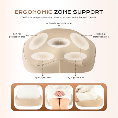 Image of Coverado Car Seat Cushion and Integrated Neck Pillow Lumbar Support Kit, Ergonomic Lumbar Support Pillow for Car, Soft Leather Memory Foam Car Seat Cushion for Sciatica & Back Pain Relief, Beige