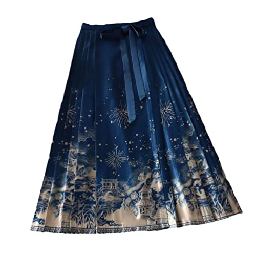 Jupe Hanfu à lacets haut de gamme vêtement traditionnel plissé visage de cheval taille S coloris Skirt1