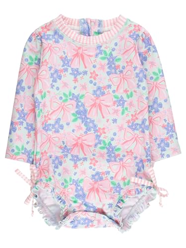 Image of RuffleButts Baby Girls UPF 50+ Sun Protection Floral Printed Long Sleeve One Piece Rash Guard Swimsuit with Zipper