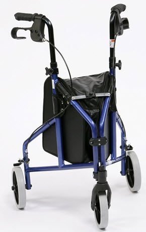 Image of Drive Medical Blue Steel Three Wheeled Tri Walker with Brakes & Shopping Bag