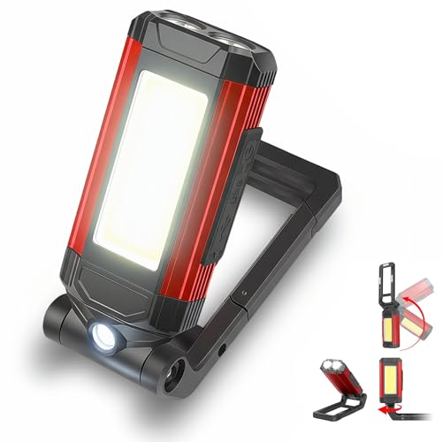 Lampada da Lavoro LED Ricaricabile, Lampada da Officina con Base Magnetica e Supporto Girevole 360°, 7 Modalità di Illuminazione, Torcia Portatile Impermeabile IPX6 per Auto, Officina e Campeggio