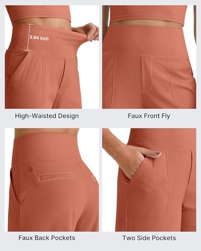 G4Free Womens Casual Shorts with Pockets High Waisted Athletic Casual Workout Shorts Woman Summer Lounge Ribbed Short Trousers(Burnt Orange, S) — view 5