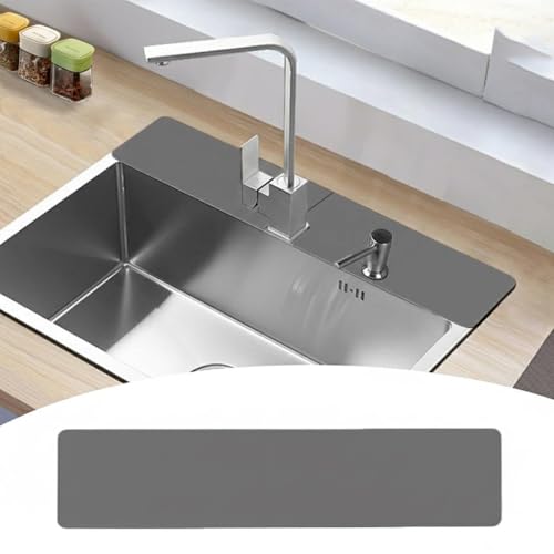 Customizable Faucet Mat for Kitchen Sink: 30'L x 5.5'W DIY Cuttable Bathroom Counter Protector - Cut to Fit with 2 or 3 Hole & Oval Rectangle Square Faucet Design - Extra Long Absorbent Splash Guard