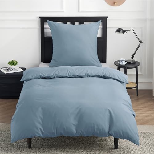 BEDSURE Bettwäsche 135x200 Baumwolle Graublau - Bettwäsche-Sets 135 x 200...