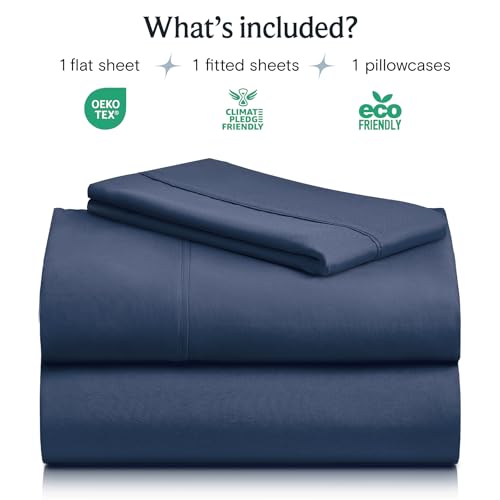 Image of LuxClub Twin Sheets - Soft Kids Bed Sheet for Boys and Girls, 4 PC Deep Pockets 18 inch Eco Friendly Wrinkle Free Machine Washable Hotel Bedding Silky Soft- Navy