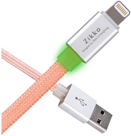 Zikko 2.4A USB Lightning Cable LED Indicator MFi Certified 5Ft(1.5M), Data, Sync Charge, Durable Nylon Braided Works iPhone, iPad, iPod - Rose Gold