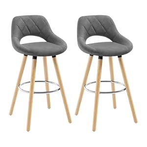 WOLTU Barhocker 2er Set, Barstuhl Küchenhocker Thekenhocker, Hocker mit Rückenlehne Fußstütze, aus Holz Leinen, für Bar Küche Theke Restaurant Café, Dunkelgrau, BH111dgr-2