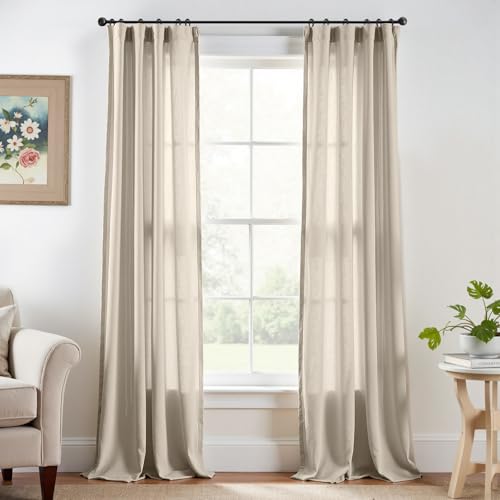 Image of jinchan Linen Curtains Light Filtering Back Tab 38x96 Inch 2 Panels