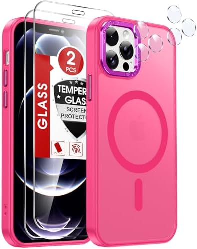 LeYi for iPhone-12-Pro-Max Case Pink:[ Tempered Glass Screen X2+ Camera Lens Protector X2] Compatible with Magsafe i Phone 12Pro Promax Cover iohone 12 Pro Max Magnetic Protective Girl Women, Hot Pink