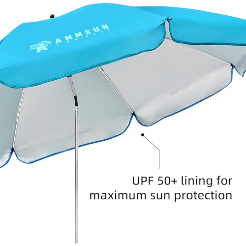 Image of AMMSUN XL Chair Umbrella with Universal Clamp Adjustable 47 inches and 360-degree Swivel UPF 50+, Portable Clamp on Camping or Beach Chair, Stroller, Wheelchair, Golf cart, Bright Blue, 2 PACK