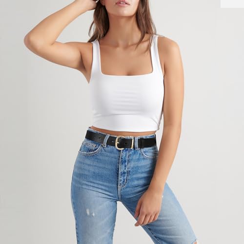 Image of WHIPPY Women Leather Belt for Jeans Pants Dresses Black Ladies Waist Belt with Pin Buckle