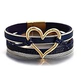 Belachick Bracelets, Bracelets, Bijoux, Bijoux en Cuir pour Hommes Et Femmes Coeur Charm Bracelets pour Femmes Bohème Léopard Imprimé Cuir Wrap Bracelet Femme Party Bleu