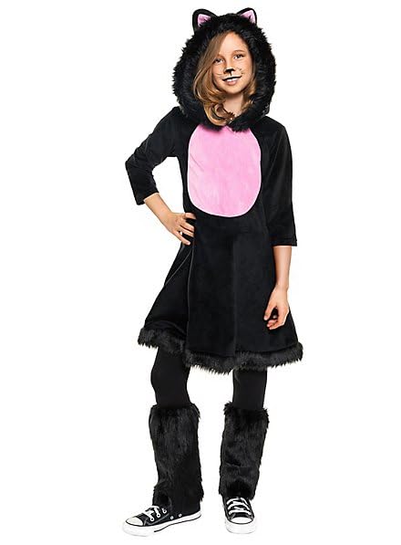 Maskworld Süße Katze flauschiges Kinderkostüm - schwarz - Kindergröße 122-128 - Karneval, Halloween & Motto-Party