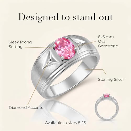 Image of Rylos Men's Rings Classic Design 8X6MM Oval Gemstone & Sparkling Diamond Ring - Color Stone Birthstone Rings for Men, Sterling Silver Rings in Sizes 8-13. Elevate Your Style with Timeless Elegance!