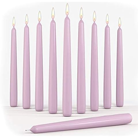 Set of 10 Dinner Taper Candles 10 Inch Unscented Tall Dripless Candlesticks Bulk for Wedding Restaurant Home Decoration Spa Church Smokeless Vegan - Pink Cover