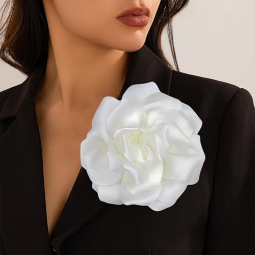 Image of Flower Brooch Pins for Women 5.5in Lapel Pins Large Rose Floral Brooches Dainty Satin Fabric Brooches Rose Flower Hair Clips Wedding Party Dance Clothes Accessories Jewelry