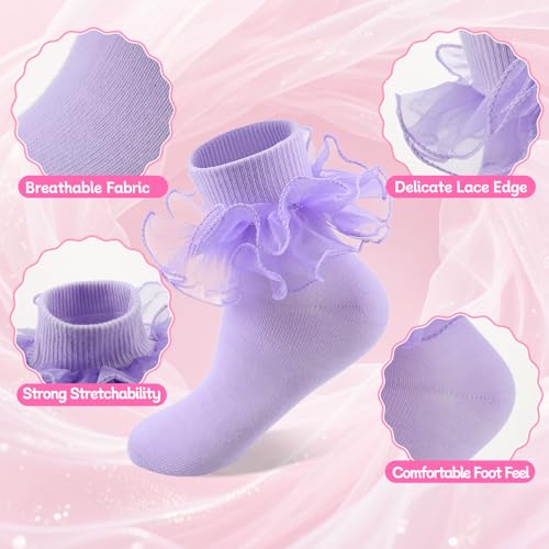 Jspupifip 4 Pairs Girls Big Ruffle Socks Soft Cute Classic Toddler Double Lace Frilly Cotton Dress Sock for Kids3
