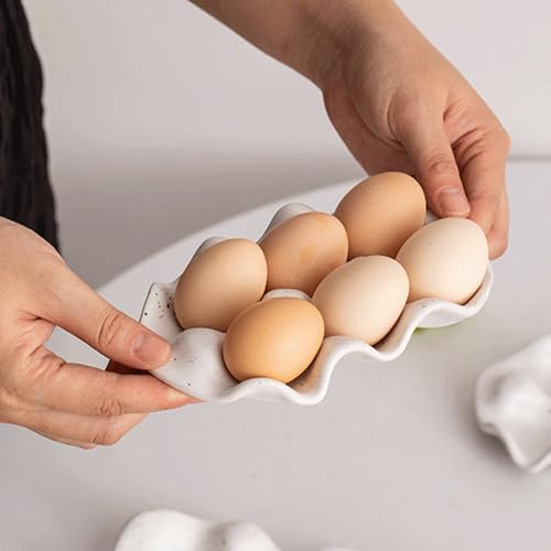 Bandeja porta huevos de cerámica para organización de cocina, despensa y encimera 3