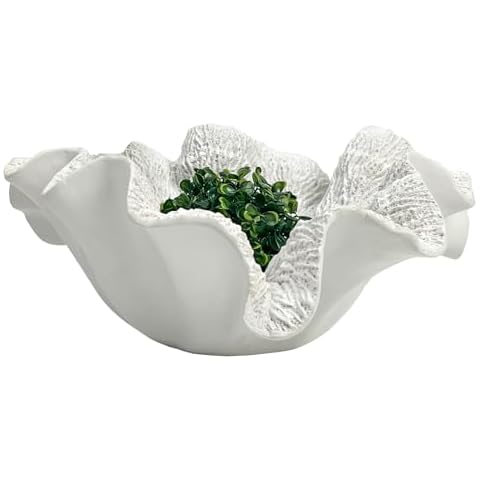 Large Decorative Bowl, White Coral Decorative Bowls for Home Decor, Modern Decor Fruit Bowl for Kitchen Counter, Stylish Key Bowl for Entry Table, Beachy Room Decor, Durable Resin Hand Painted Cover