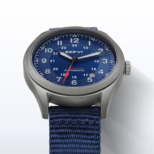Image of BERNY Automatic Titanium Watch for Men 10ATM Waterproof Men's Field Watch Super Luminous Male Analog Mechanical Military Wrist Watch AR Sapphire Crystal Date Calendar Birthday Present