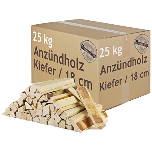 Preisvergleich Produktbild Anmachholz Anzündholz Kiefer Auswahl 5 - 120 kg Anfeuerholz Brennholz Feuerholz Kaminholz Holz Anbrennholz Anzünder Kiefernholz Kammergetrocknet Grill Flameup, Menge:25 kg