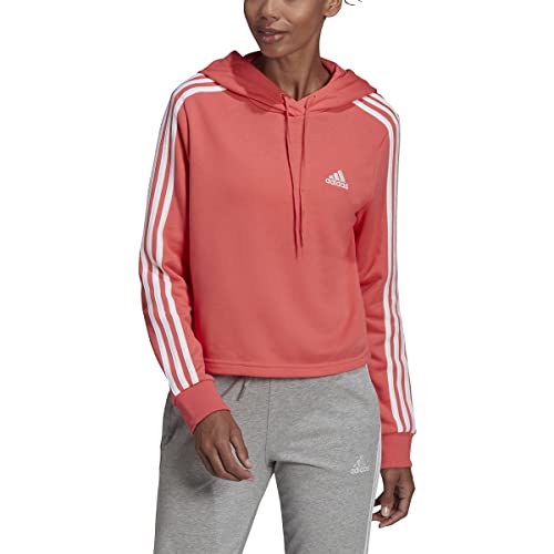 adidas womens Essentials 3-stripes Cropped Hoodie, Semi Turbo/White, X-Small US