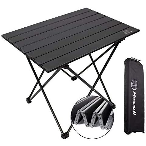 MSSOHKAN Camping Table Folding Portable Camp Side Table Aluminum Lightweight Carry Bag Beach Outdoor Hiking Picnics BBQ Cooking Dining Kitchen Black Medium Cover