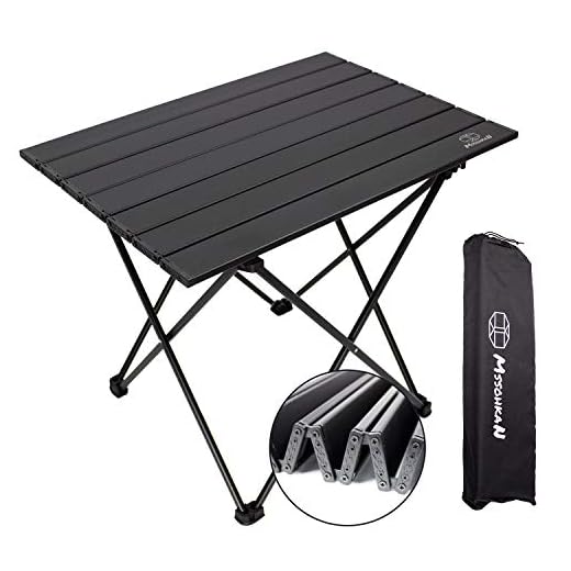 MSSOHKAN Ultralight Camping Portable Aluminum Folding Table,Mini Car Table with Collapsible Table Top,Camping Table with Carry Bag for Picnic,BBQ,Dining. (Black-M)