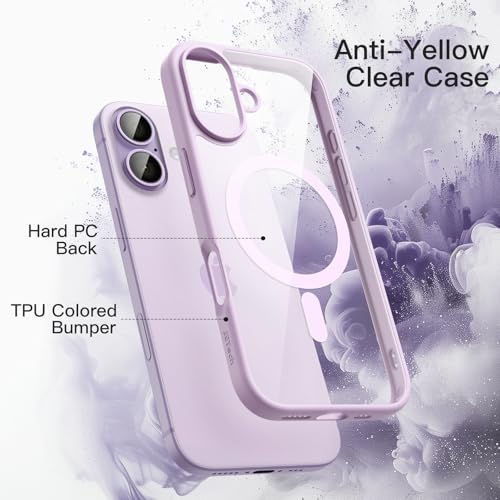 Image of JETech Magnetic Case for iPhone 17 6.3-Inch Compatible with MagSafe, Shockproof Phone Bumper Cover, Solid Color Matte TPU Frame, Anti-Scratch Clear Back (Lavender)