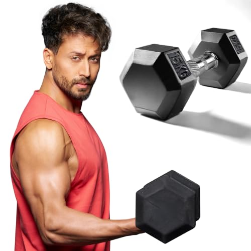 Slovic Dumbbells for Home Gym [1 x 15 KG] | Single Gym Dumbbells for Home Workout | Durable & Anti-Skid Rubber Dumbbells | Gym Equipment for Home Work