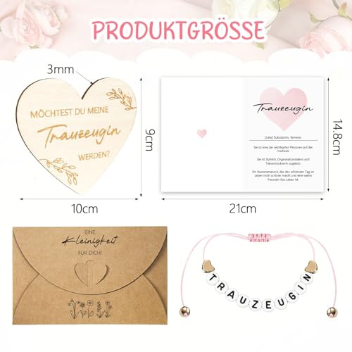 Happirra Trauzeugin Geschenk zum Fragen, Armband mit Herzförmige Holzschild Grußkarten und Umschläge, Willst Du Meine Trauzeugin Sein Geschenke für Freundin Frau