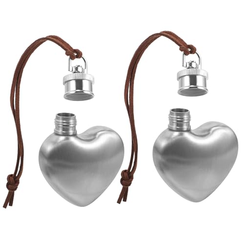 Hohopeti Frasco para Vino en Forma de Corazón 30ml, Acero Inoxidable Plateado Tapa de Acero, Pack 2 Unidades, Portátil y Ligero para Camping y Senderismo, Petaca Decorativa para Licor