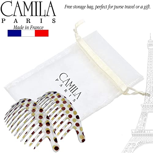 Image of Camila Paris CP1248 /2 French Hair Side Combs, Dots Interlocking Combs French Twist Hair Combs, Strong Hold Hair Clips for Women Bun Chignon Up-Do, Styling Girls Hair Accessories, Made in France