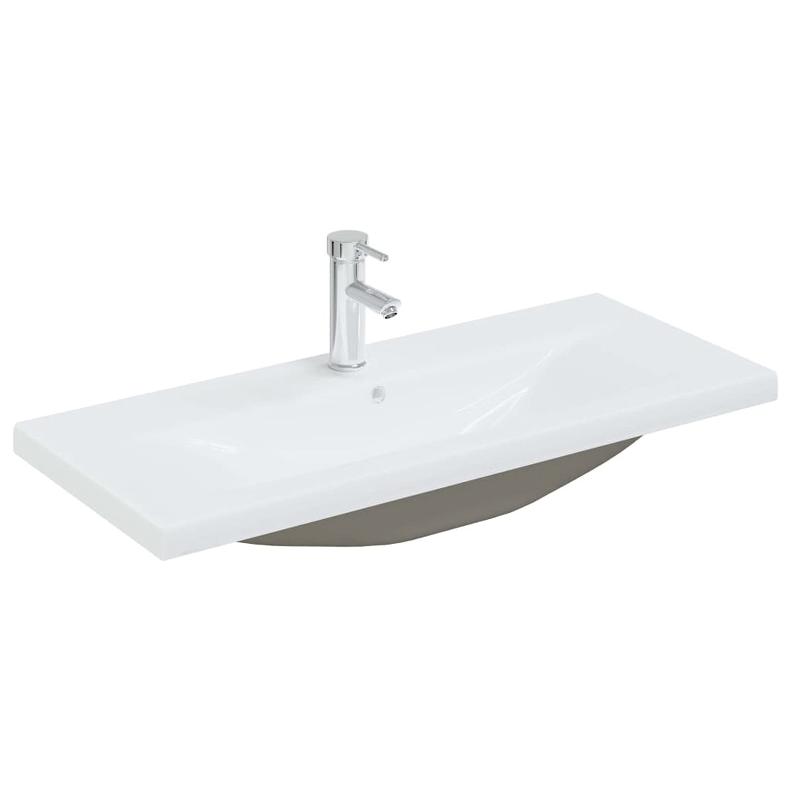 Homgoday Lavabo empotrado con grifo 91 x 39 x 18 cm de cerámica blanca
