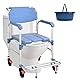 Toilettenstuhl für Senioren, Duschstuhl Toilettenstuhl mit Rollen für Senioren Fahrbar, Klappbar Toilettenrollstuhl mit Armlehne, Duschrollstuhl Maximale Tragfähigkeit von 150kg (Blau 2)