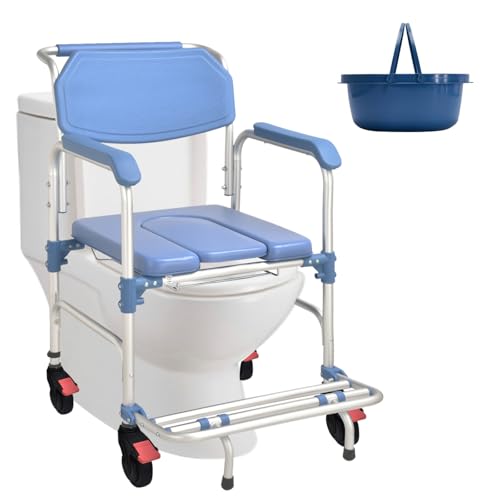 Silla Ducha Personas Mayores | Silla para Ducha con Ruedas para Personas Mayores | Silla de Baño con Inodoro Portátil y Reposapiés Abatibles | Capacidad 150 kg | Regalo para Personas Mayores