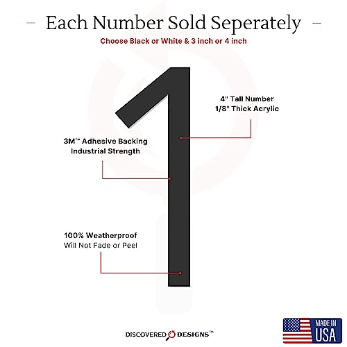 Discovered Designs Mailbox Number (Black 4" Number, 1) Premium 3D Acrylic Self Stick House Numbers For Outside Modern Address Numbers For Mailbox Numbers For Outside Modern Sticker #TOP1